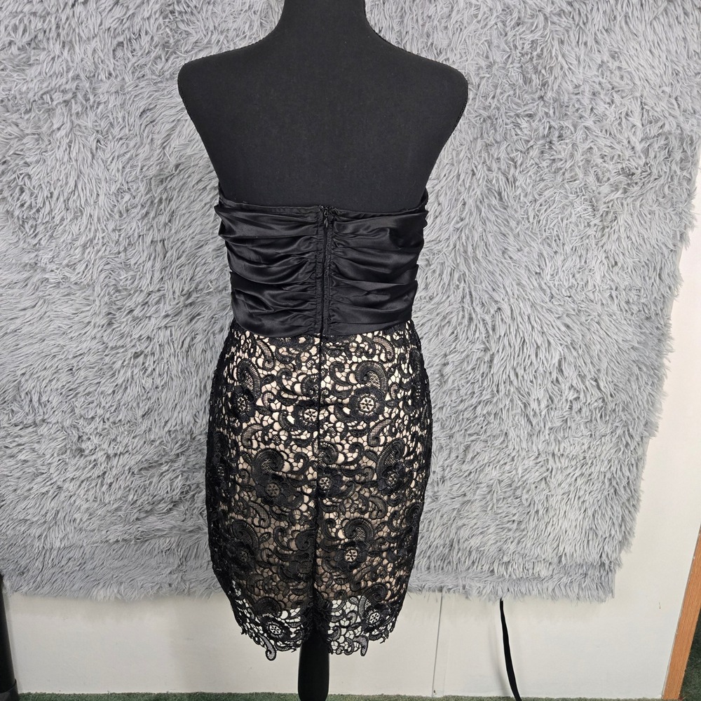 Sequinze Strapless Cocktail Dress Women S Black Tan Floral Lace Satin Pleated - Picture 2 of 6